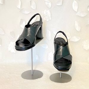 Early 2000s Chunky Heel Black Leather Sandals
